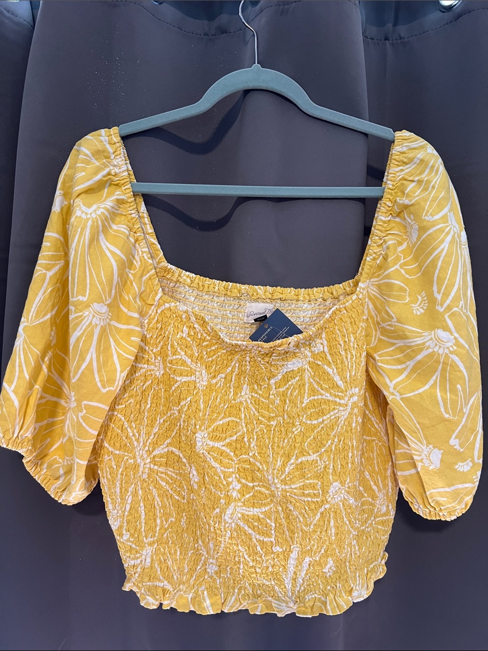Universal Thread Yellow Floral Smocked Crop Top